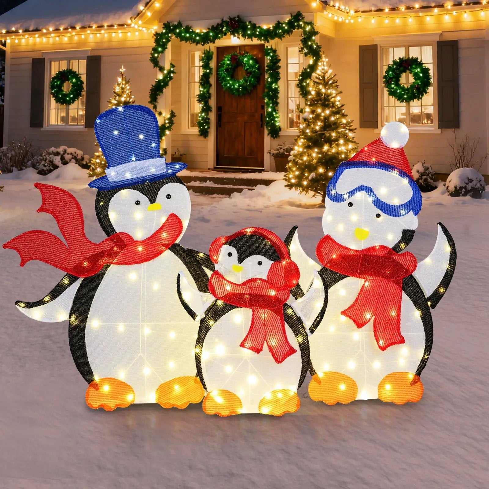 3-Piece 2D Lighted Penguin Family Christmas Decoration with 160 LED Lights by DirectDeals