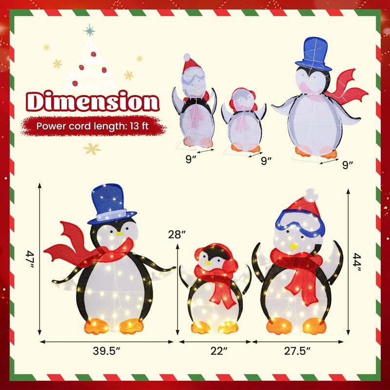 3-Piece 2D Lighted Penguin Family Christmas Decoration with 160 LED Lights by DirectDeals