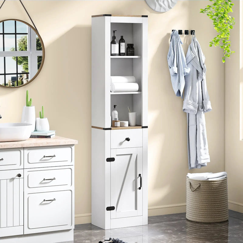 68 inch Tall Bathroom Cabinet with Barn Door Narrow Slim Storage Organizer Unit with Drawer-White by DirectDeals