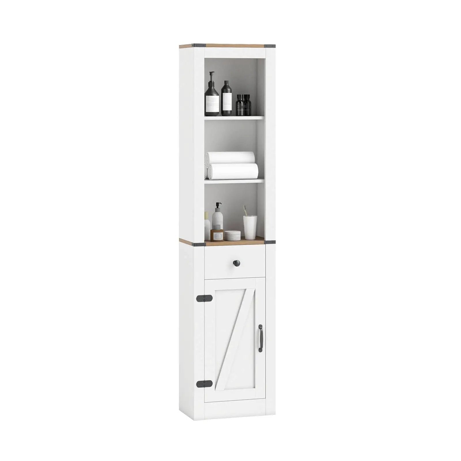 68 inch Tall Bathroom Cabinet with Barn Door Narrow Slim Storage Organizer Unit with Drawer-White by DirectDeals