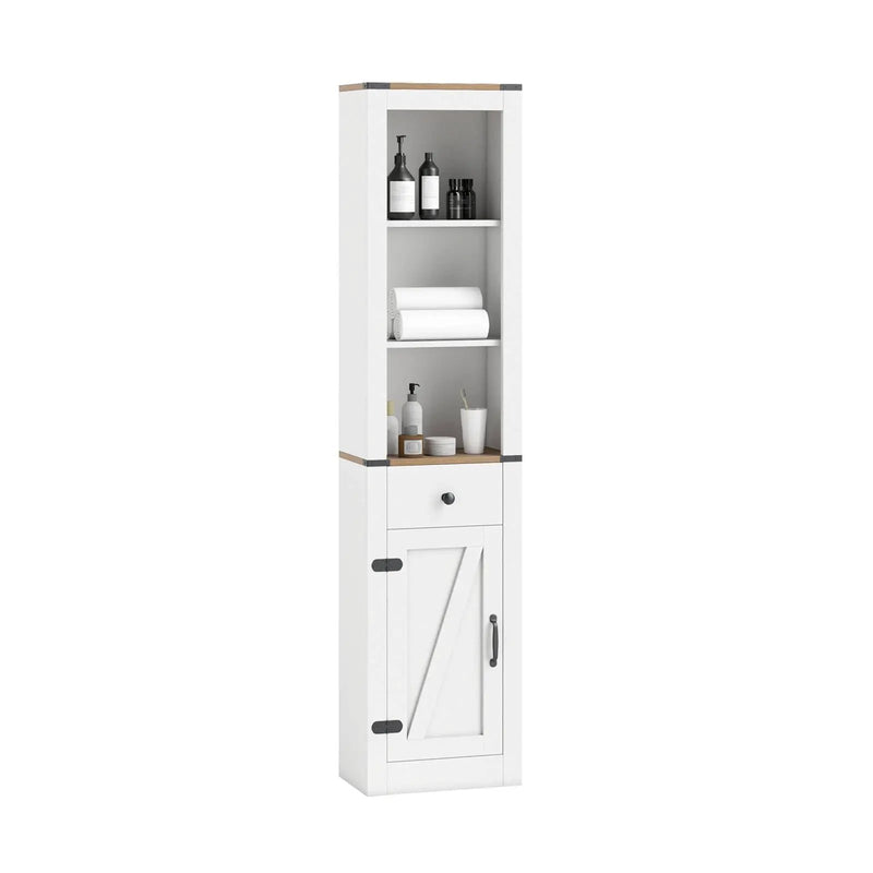 68 inch Tall Bathroom Cabinet with Barn Door Narrow Slim Storage Organizer Unit with Drawer-White by DirectDeals