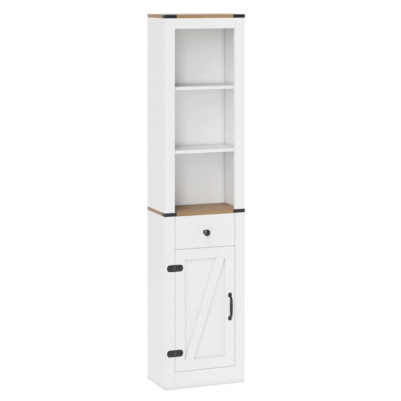 68 inch Tall Bathroom Cabinet with Barn Door Narrow Slim Storage Organizer Unit with Drawer-White by DirectDeals
