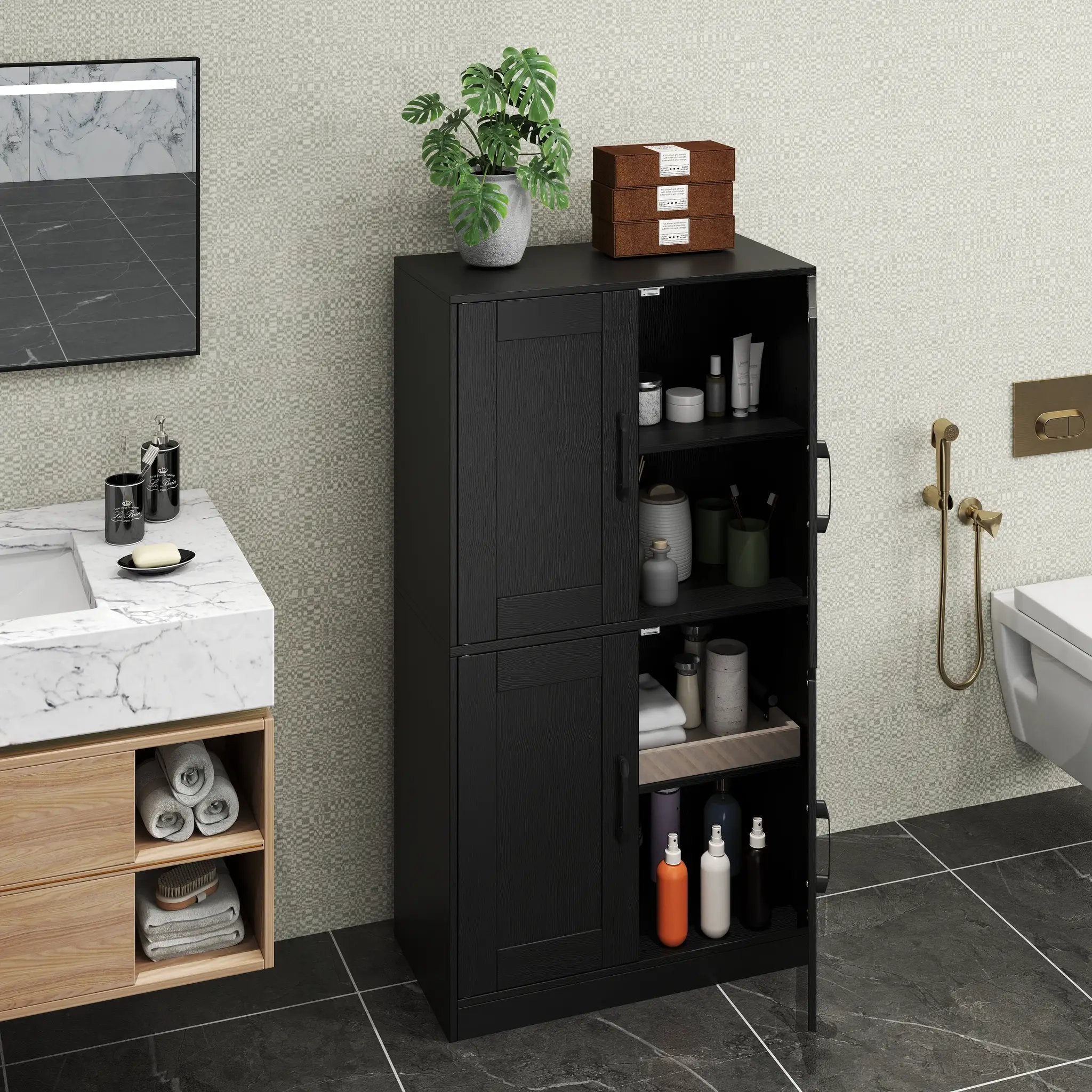 Bathroom Cabinet 43.5 inch Storage Cabinet with Doors and Adjustable Shelves by DirectDeals