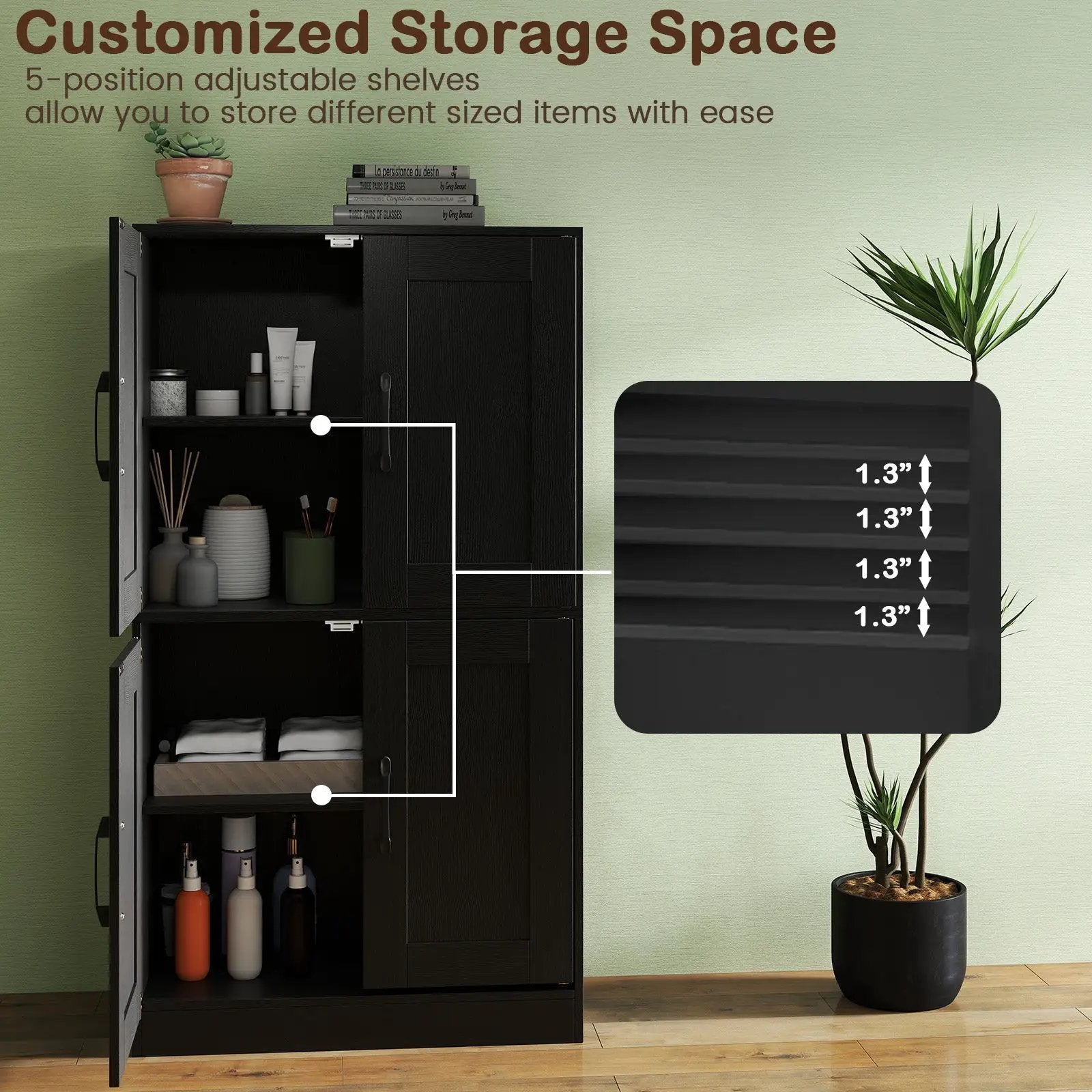 Bathroom Cabinet 43.5 inch Storage Cabinet with Doors and Adjustable Shelves by DirectDeals