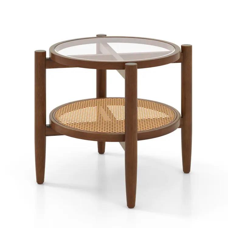 3-Piece Rattan Living Room Furniture Set with Tempered Glass Tabletop and Accent Chair by DirectDeals