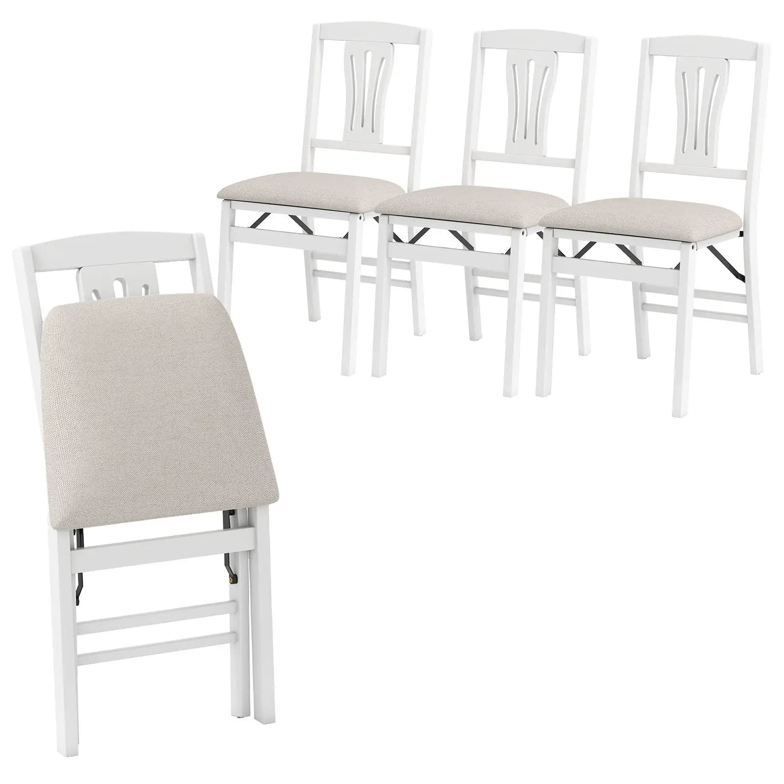 Folding Kitchen Chairs Set of 4 Upholstered Dining Chairs with Comfy Padded Seats-White by DirectDeals