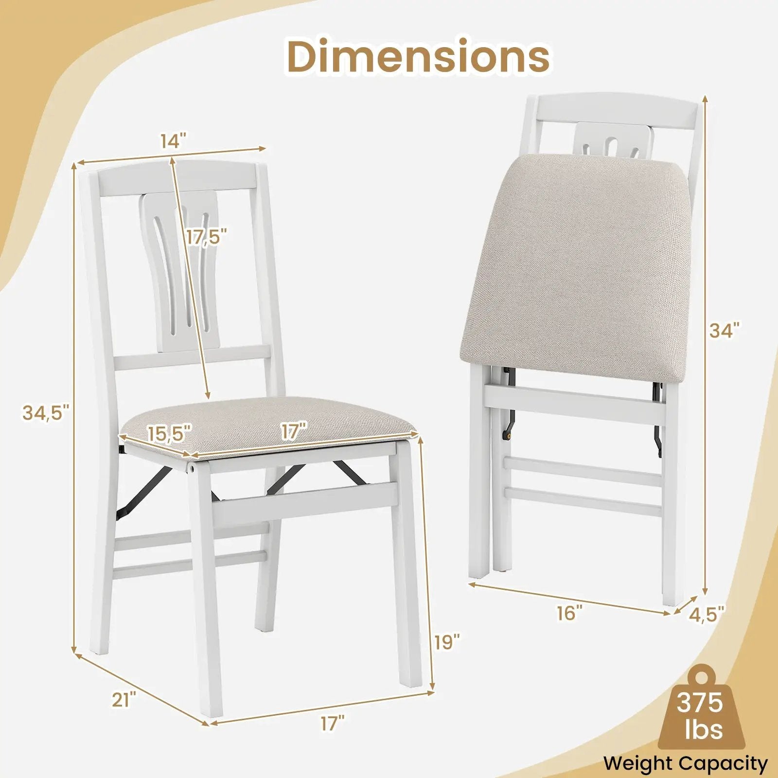Folding Kitchen Chairs Set of 4 Upholstered Dining Chairs with Comfy Padded Seats-White by DirectDeals