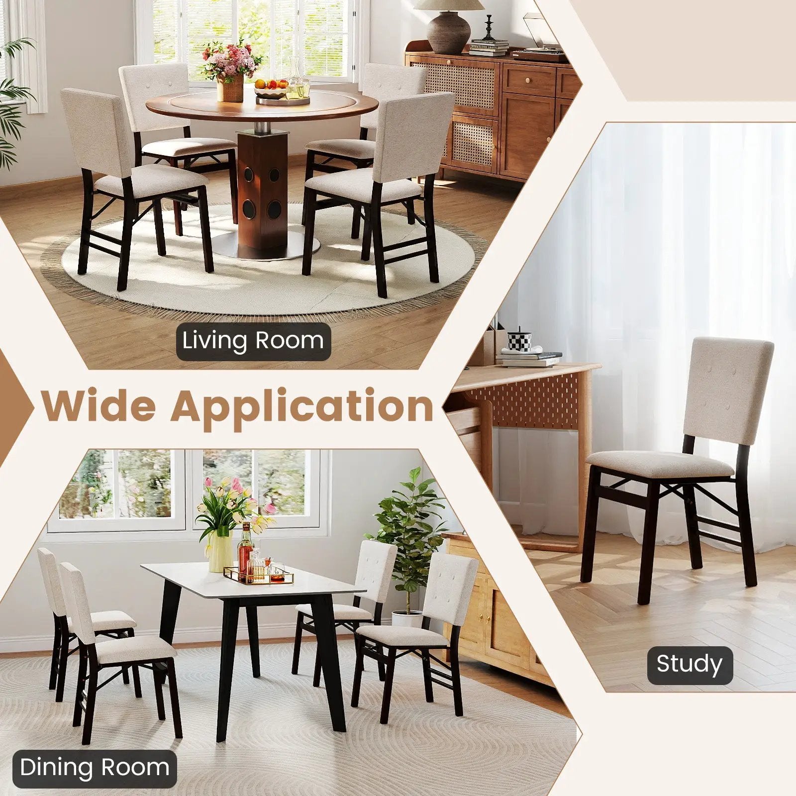 Foldable Dining Chair Set of 2 Armless Kitchen Chair with Padded Seat and Tilt Backrest by DirectDeals