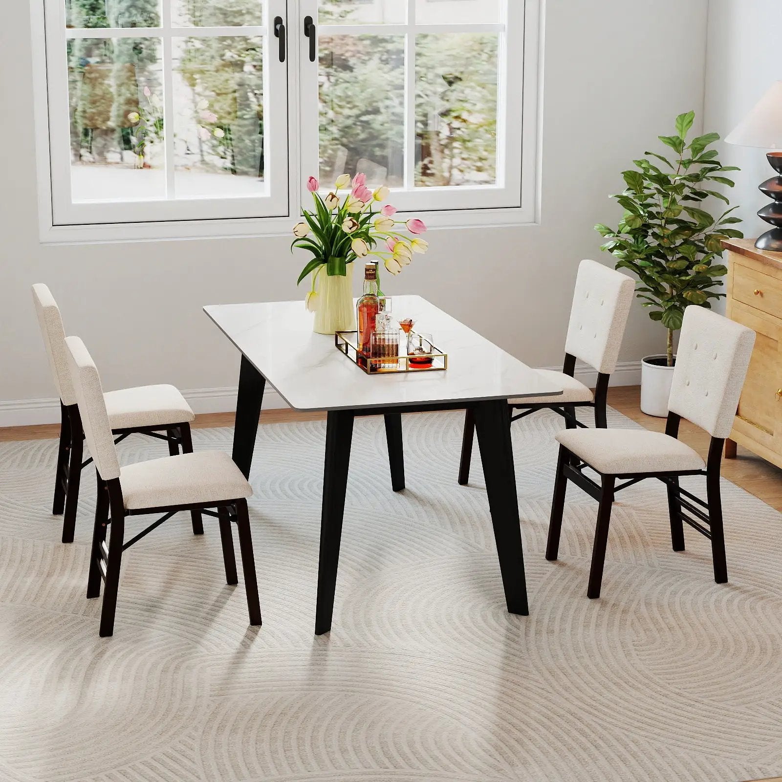 Foldable Dining Chair Set of 4 Armless Kitchen Chair with Padded Seat and Tilt Backrest by DirectDeals