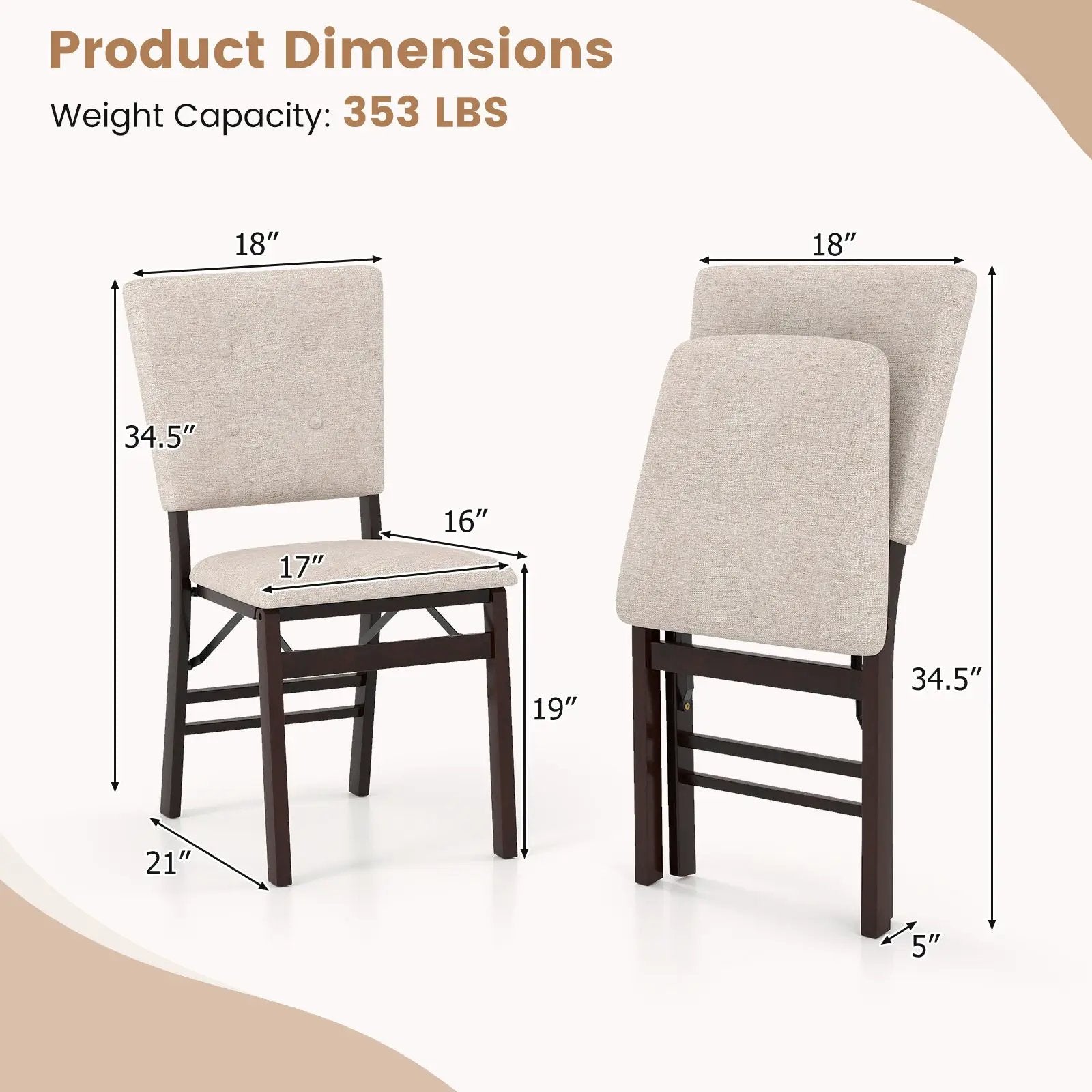 Foldable Dining Chair Set of 4 Armless Kitchen Chair with Padded Seat and Tilt Backrest by DirectDeals