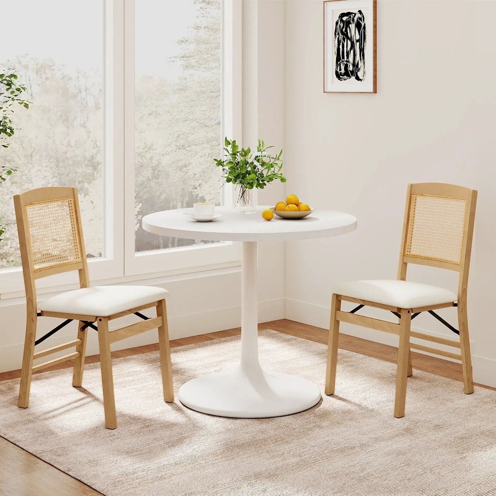 Folding Dining Chairs Set of 2 Rubber Wood Chairs with Linen Padded Seat by DirectDeals