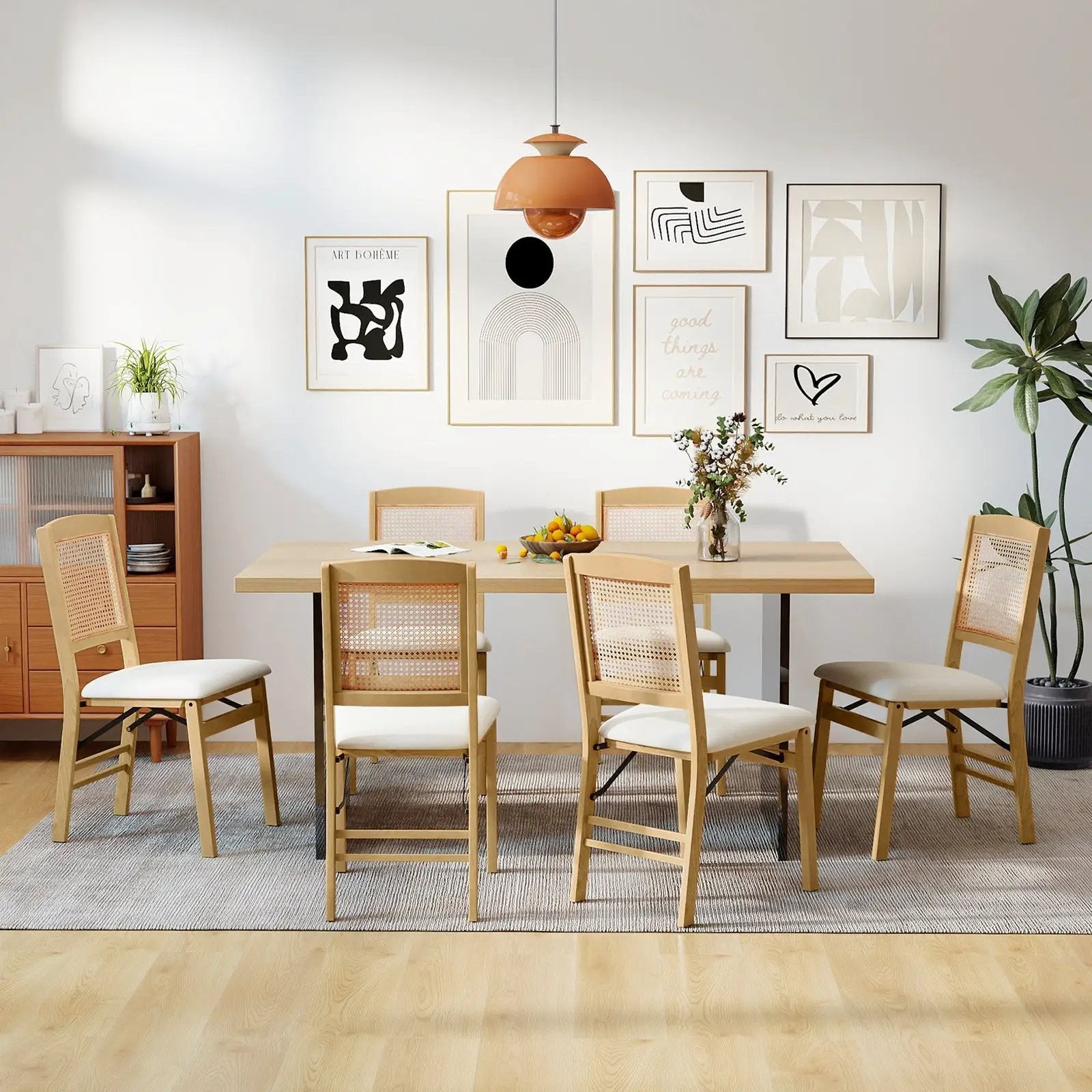 Folding Dining Chairs Set of 2 Rubber Wood Chairs with Linen Padded Seat by DirectDeals