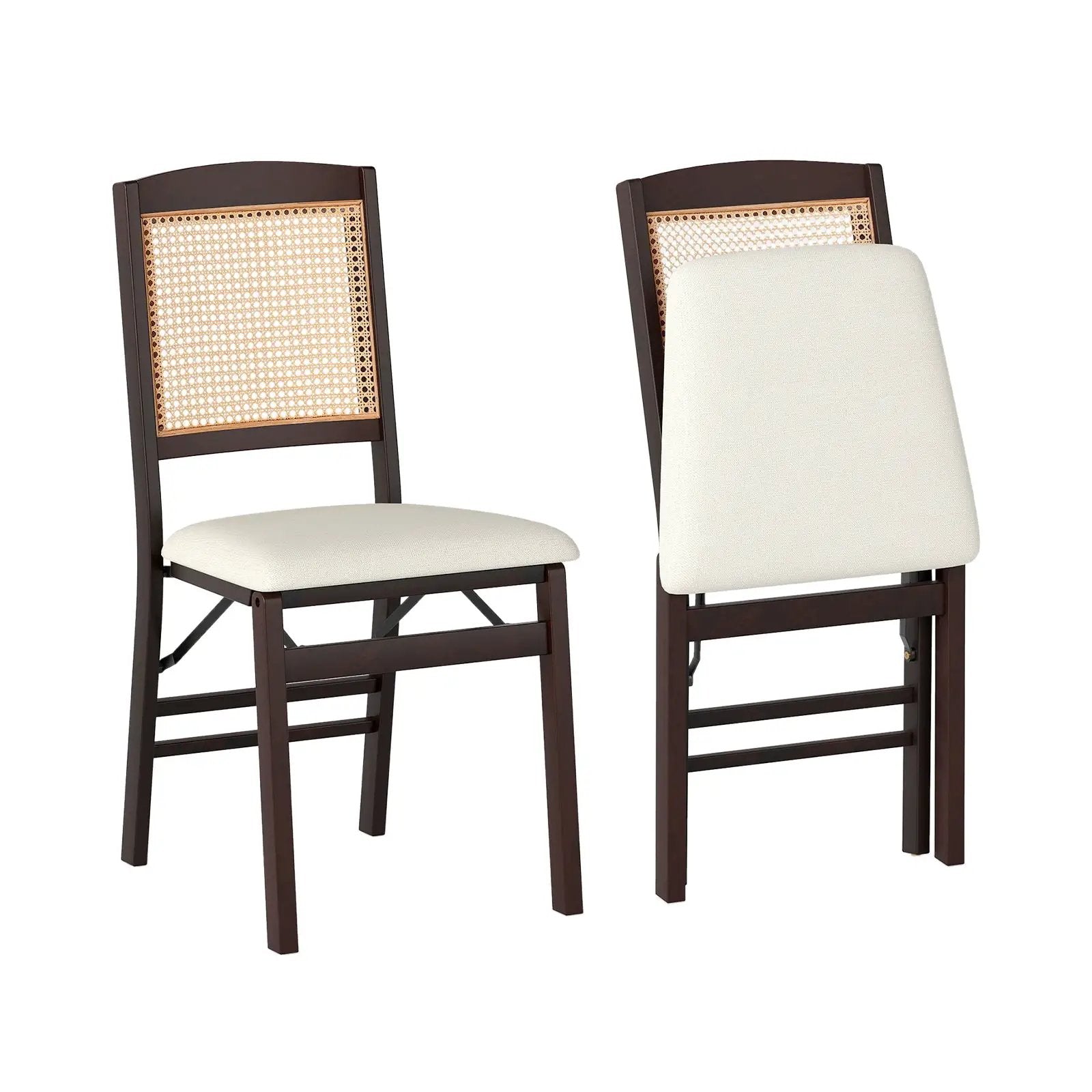Folding Dining Chairs Set of 2 Rubber Wood Chairs with Linen Padded Seat by DirectDeals