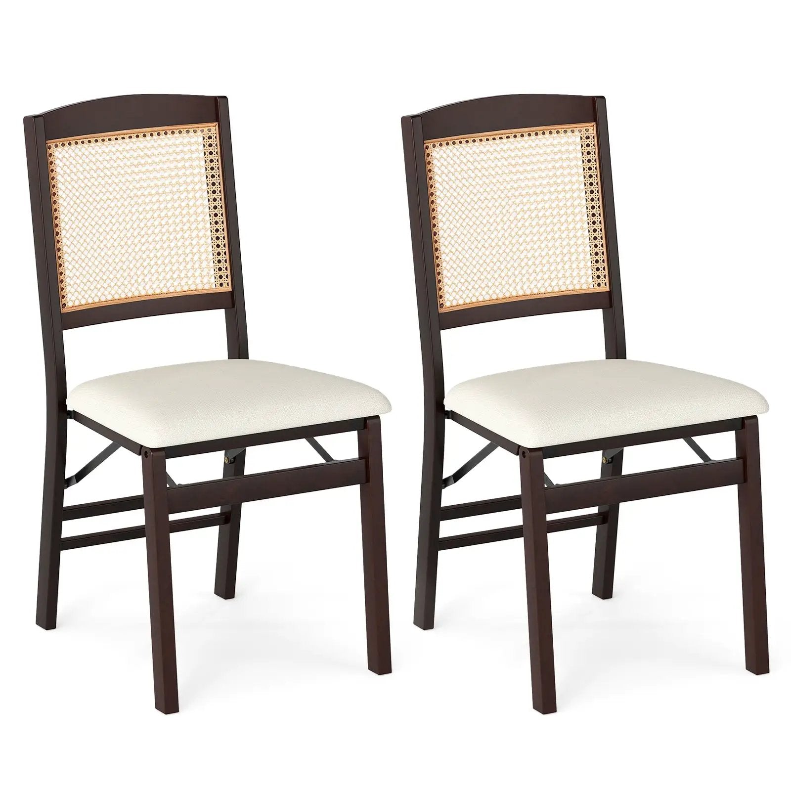 Folding Dining Chairs Set of 2 Rubber Wood Chairs with Linen Padded Seat by DirectDeals