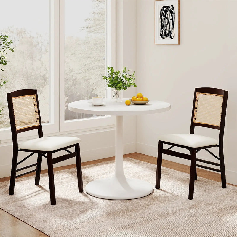 Folding Dining Chairs Set of 2 Rubber Wood Chairs with Linen Padded Seat by DirectDeals