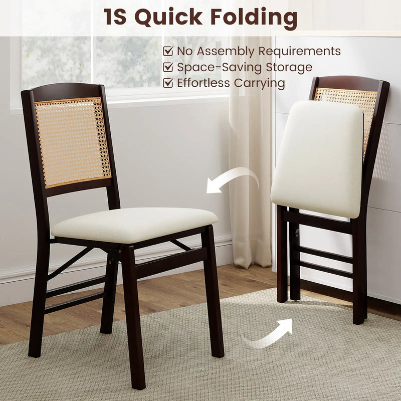 Folding Dining Chairs Set of 2 Rubber Wood Chairs with Linen Padded Seat by DirectDeals