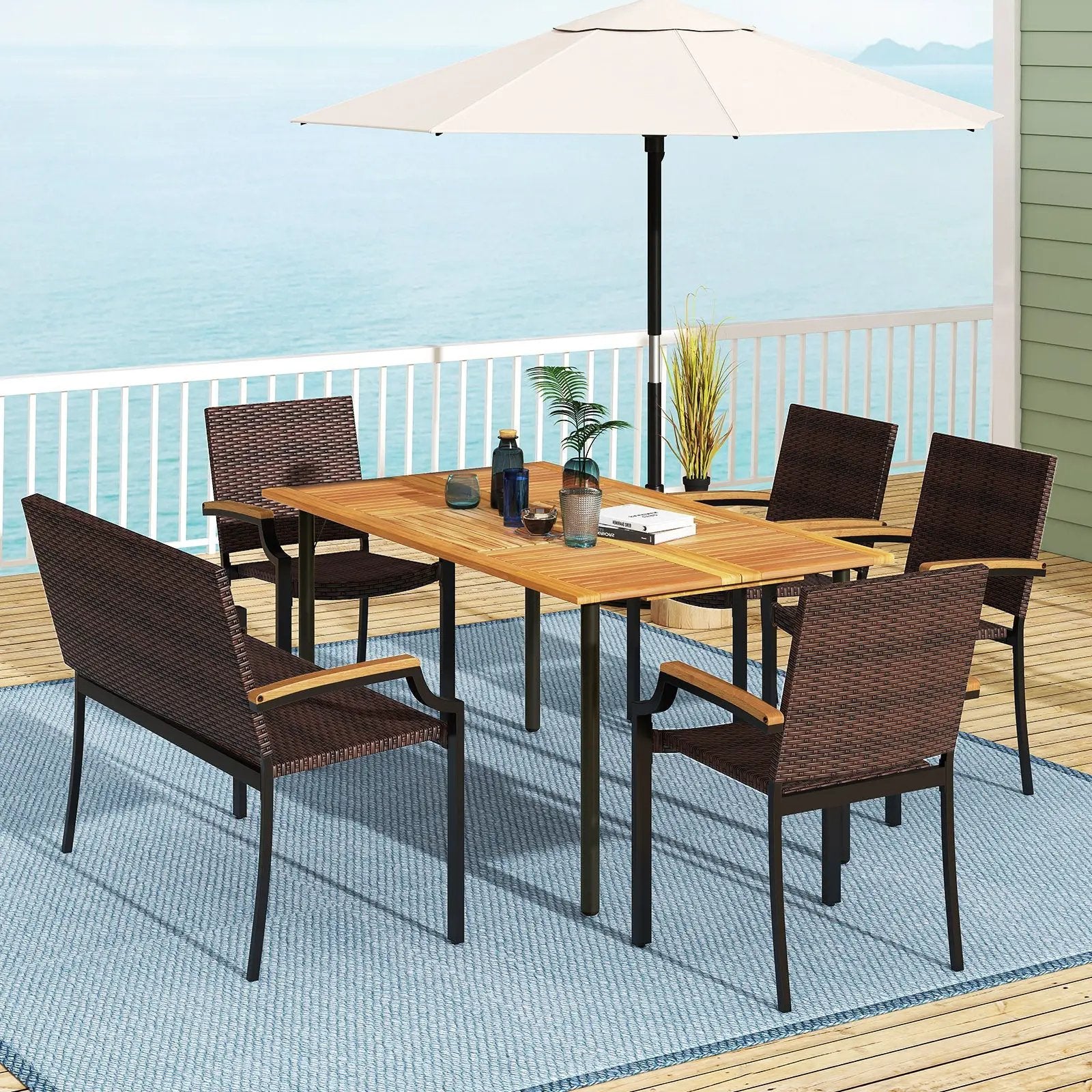 6 Pieces Outdoor Dining Set with Umbrella Hole by DirectDeals