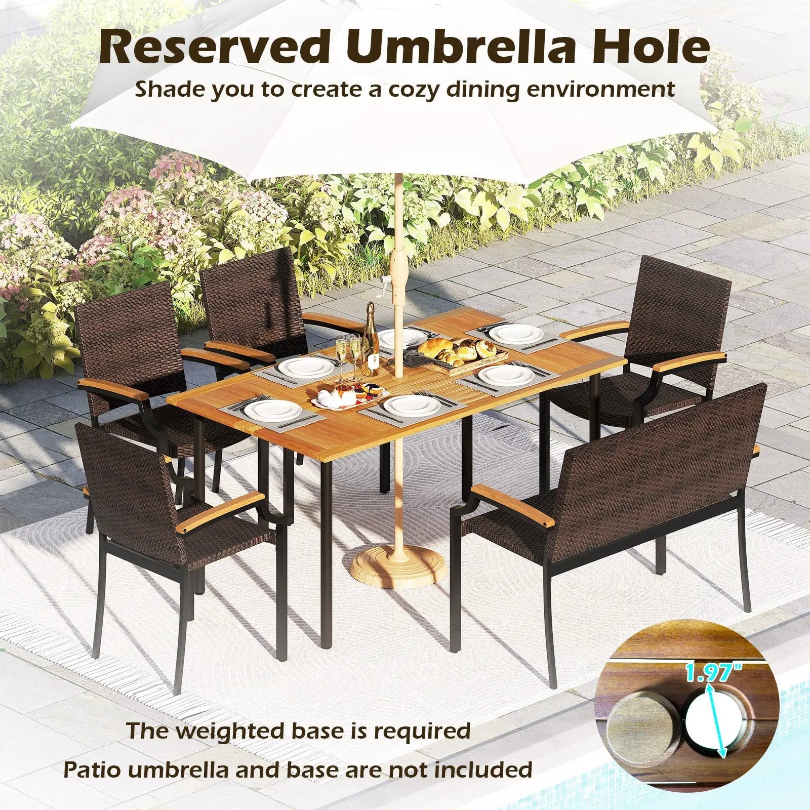 6 Pieces Outdoor Dining Set with Umbrella Hole by DirectDeals