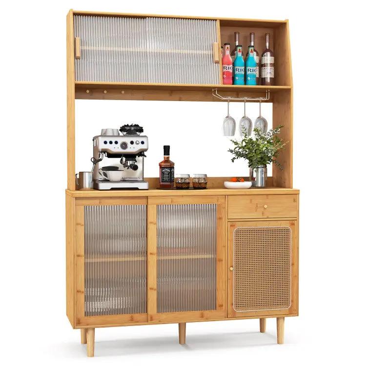 Kitchen Dining Set with Extendable Table 2 Rattan Accent Chairs and Kitchen Cabinet by DirectDeals