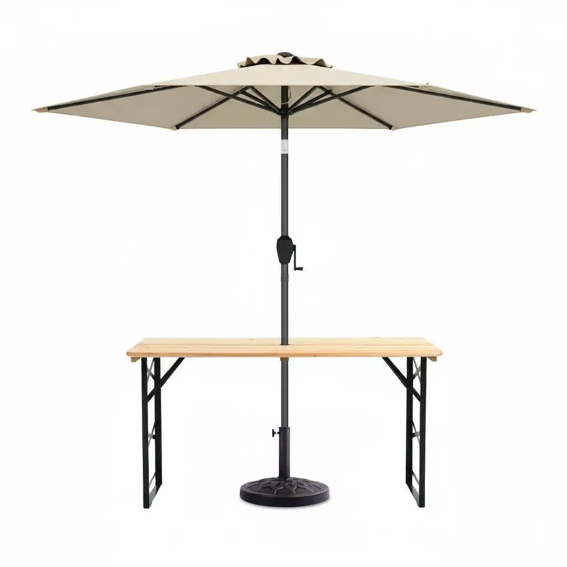 3-Piece Patio Picnic Table Set: Adjustable Wooden Picnic Table + Umbrella + Umbrella Base by DirectDeals