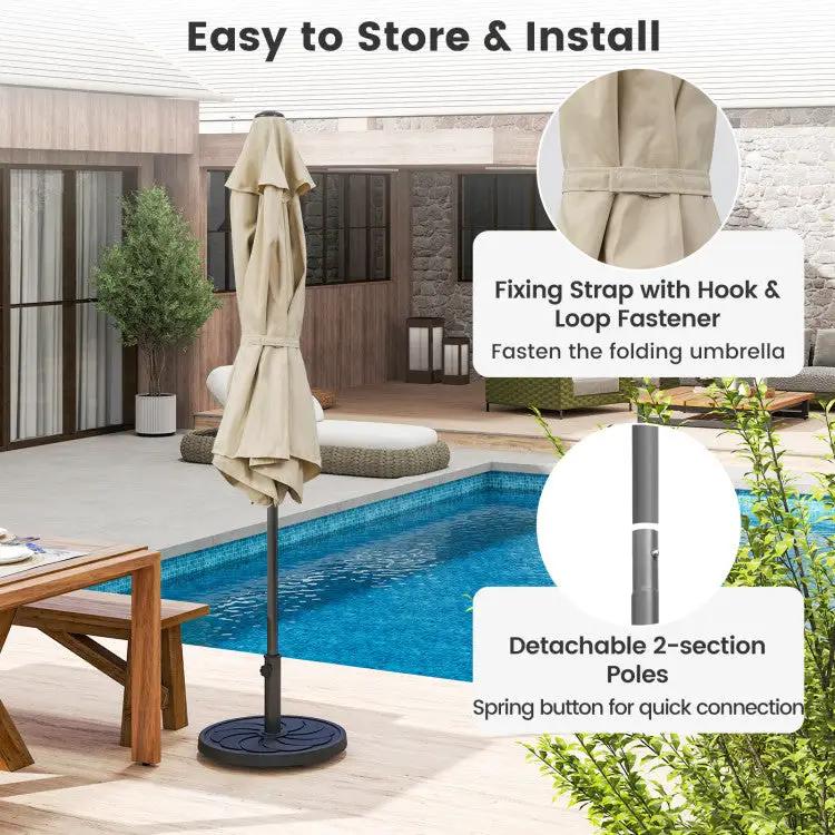 3-Piece Patio Picnic Table Set: Adjustable Wooden Picnic Table + Umbrella + Umbrella Base by DirectDeals