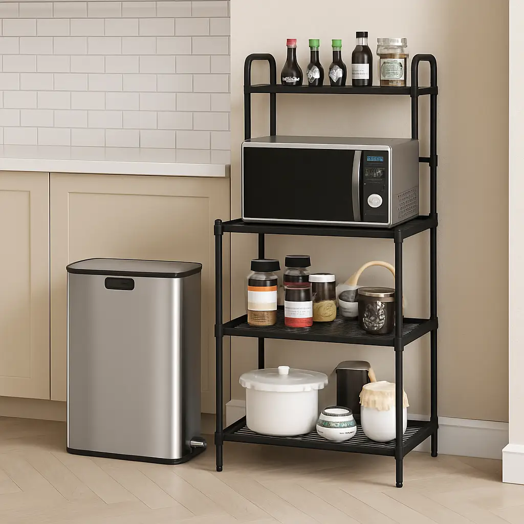 Kitchen Organization with 4-Tier Kitchen Microwave Storage Rack and Trash Can by DirectDeals