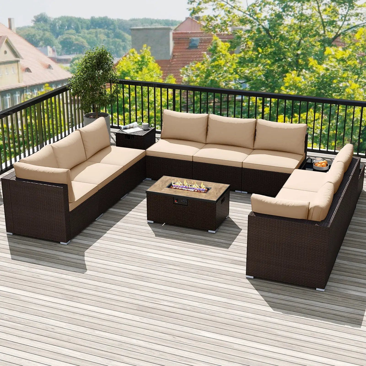 Outdoor PE Rattan Conversation Set with 32‚Äù Propane Fire Pit Table and Tank Holder, photo 2 of 21
