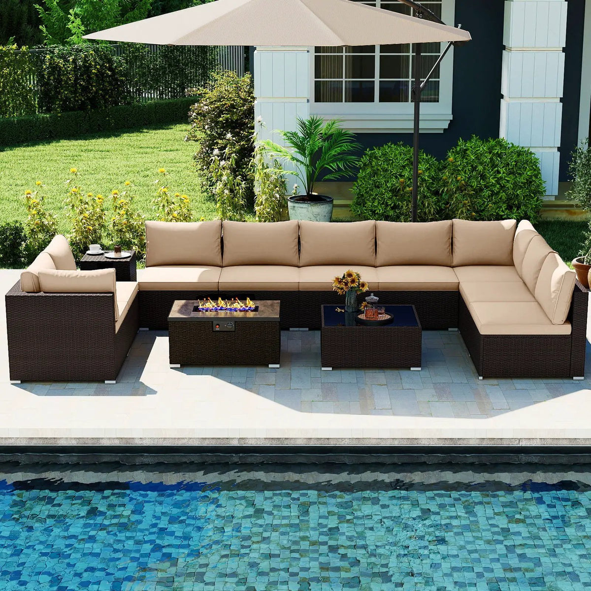 Outdoor PE Rattan Conversation Set with 32‚Äù Propane Fire Pit Table and Tank Holder, photo 5 of 21