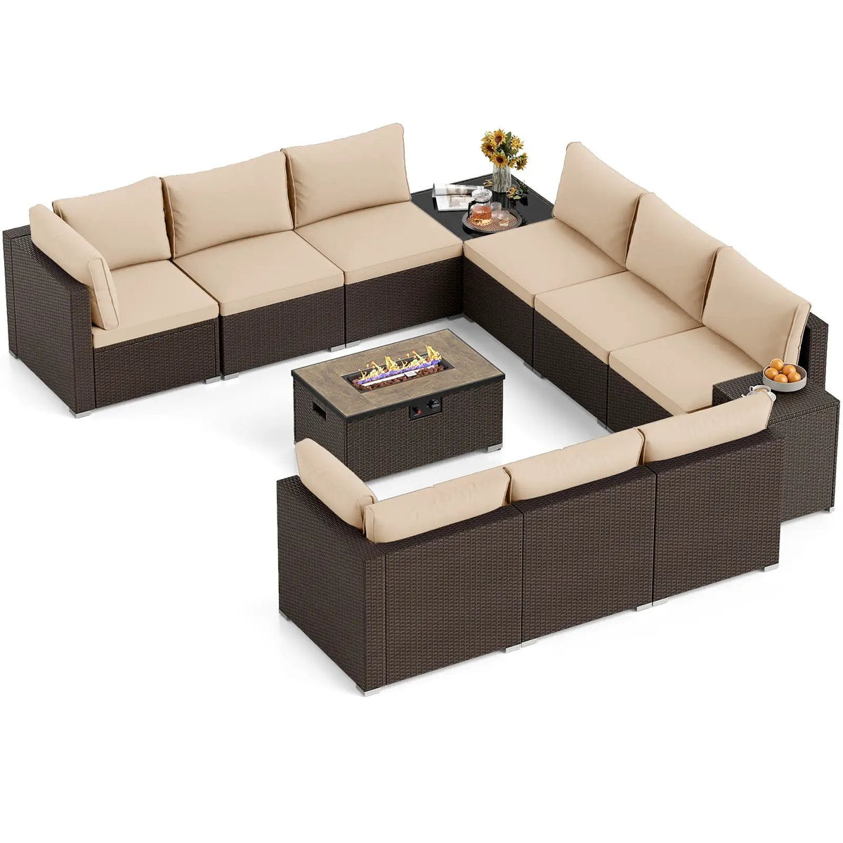 Outdoor PE Rattan Conversation Set with 32‚Äù Propane Fire Pit Table and Tank Holder, photo 8 of 21