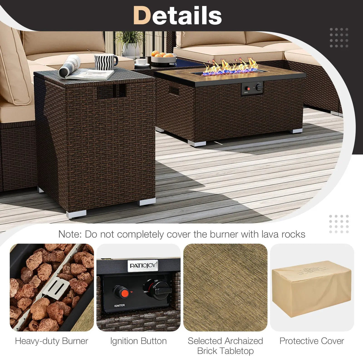 Outdoor PE Rattan Conversation Set with 32‚Äù Propane Fire Pit Table and Tank Holder, photo 15 of 21