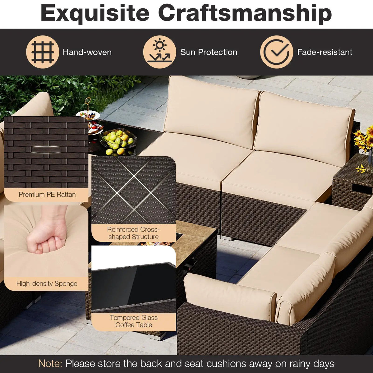Outdoor PE Rattan Conversation Set with 32‚Äù Propane Fire Pit Table and Tank Holder, photo 18 of 21