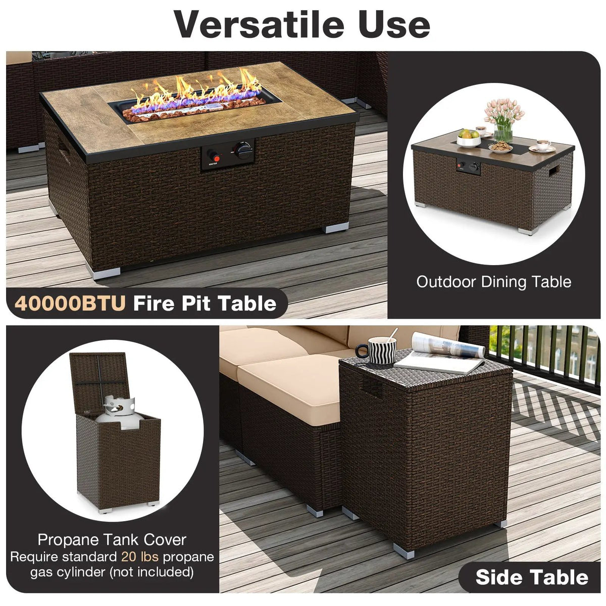 Outdoor PE Rattan Conversation Set with 32‚Äù Propane Fire Pit Table and Tank Holder, photo 21 of 21