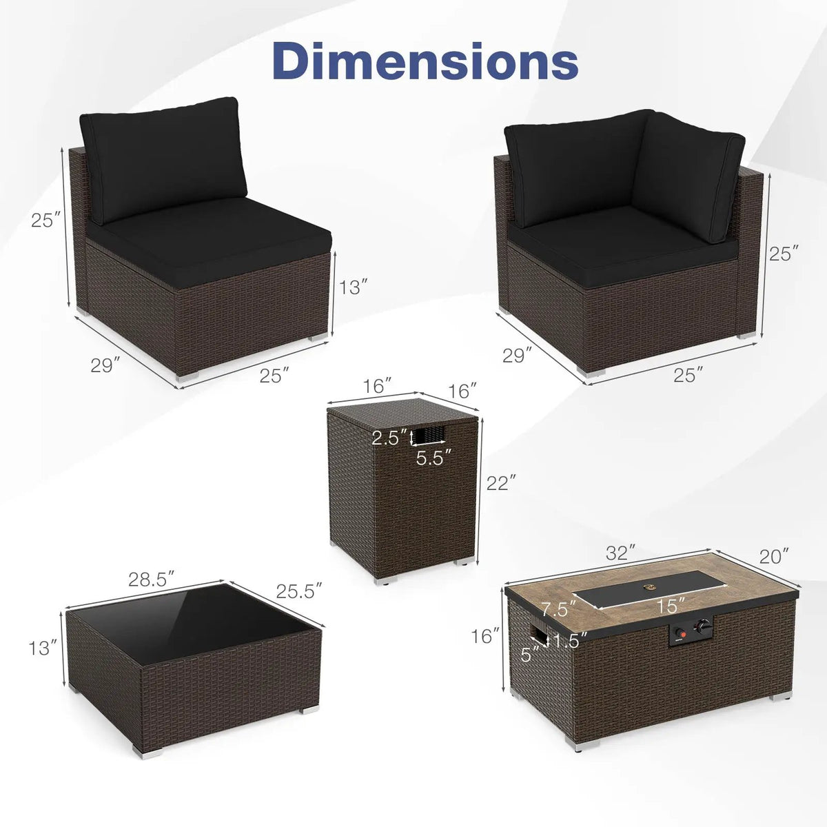 Outdoor PE Rattan Conversation Set with 32‚Äù Propane Fire Pit Table and Tank Holder, photo 12 of 21