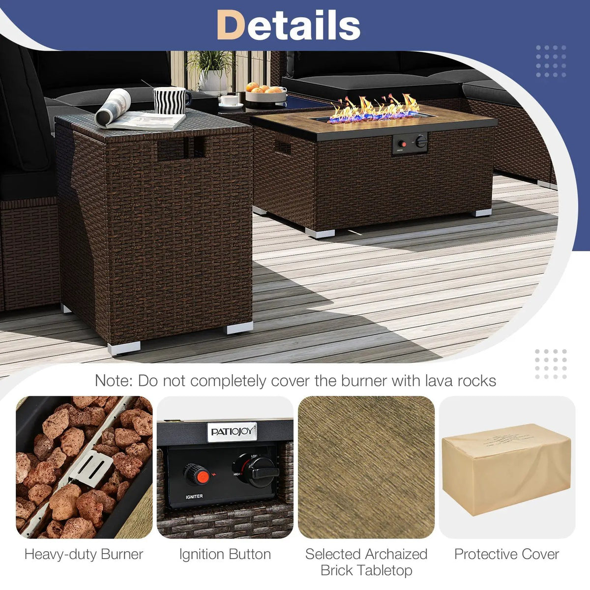 Outdoor PE Rattan Conversation Set with 32‚Äù Propane Fire Pit Table and Tank Holder, photo 14 of 21