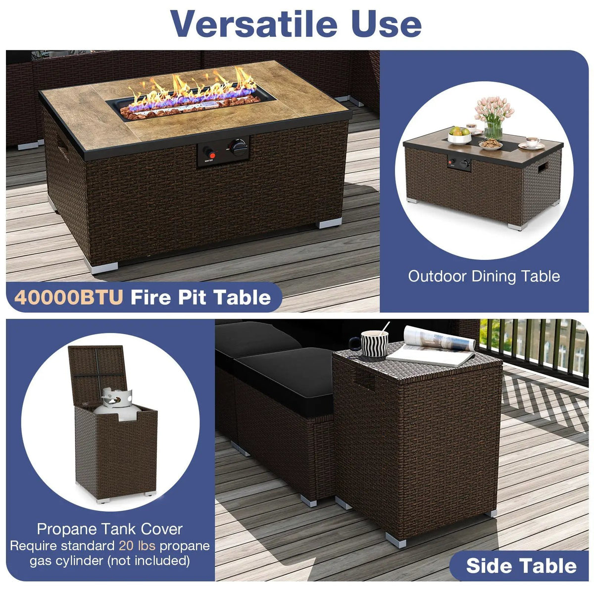 Outdoor PE Rattan Conversation Set with 32‚Äù Propane Fire Pit Table and Tank Holder, photo 20 of 21