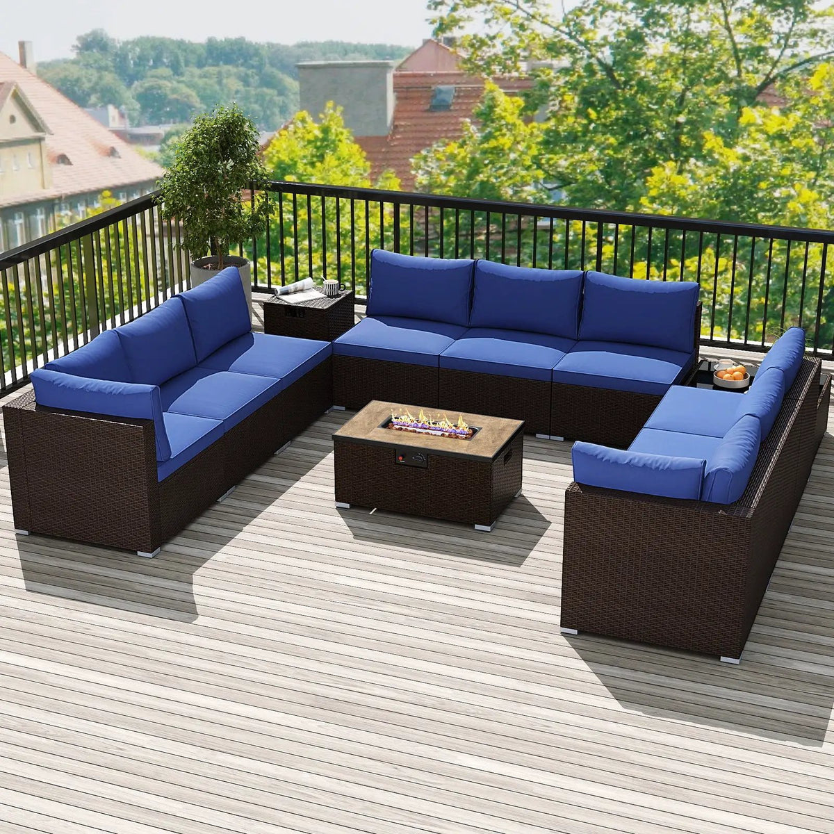 Outdoor PE Rattan Conversation Set with 32‚Äù Propane Fire Pit Table and Tank Holder, photo 3 of 21