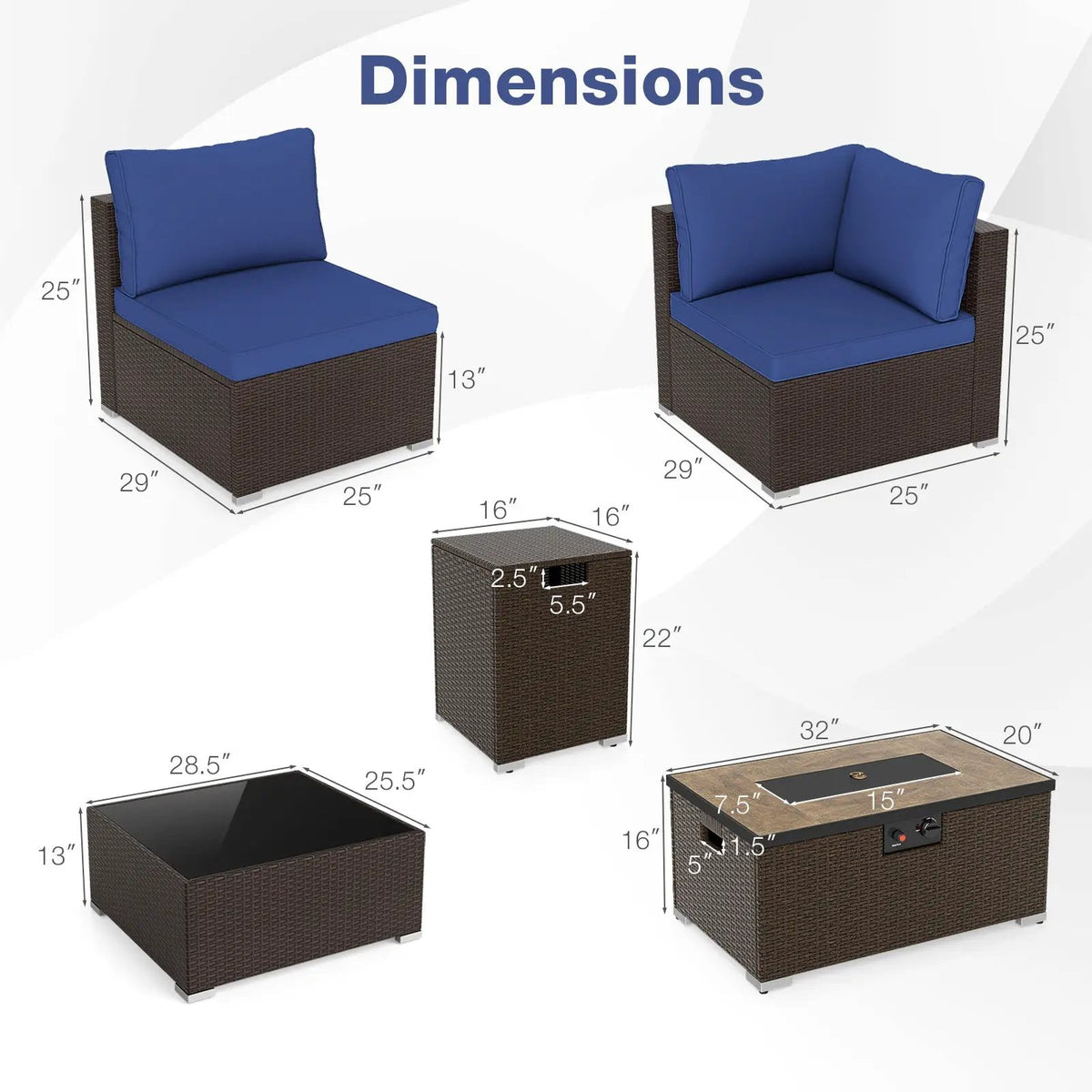 Outdoor PE Rattan Conversation Set with 32‚Äù Propane Fire Pit Table and Tank Holder, photo 11 of 21