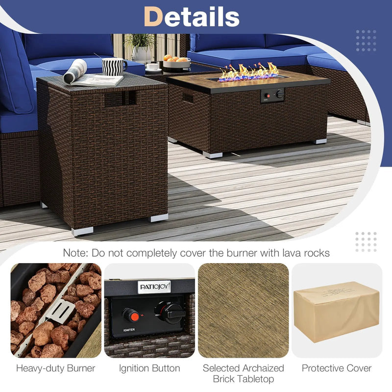 Outdoor PE Rattan Conversation Set with 32‚Äù Propane Fire Pit Table and Tank Holder by DirectDeals