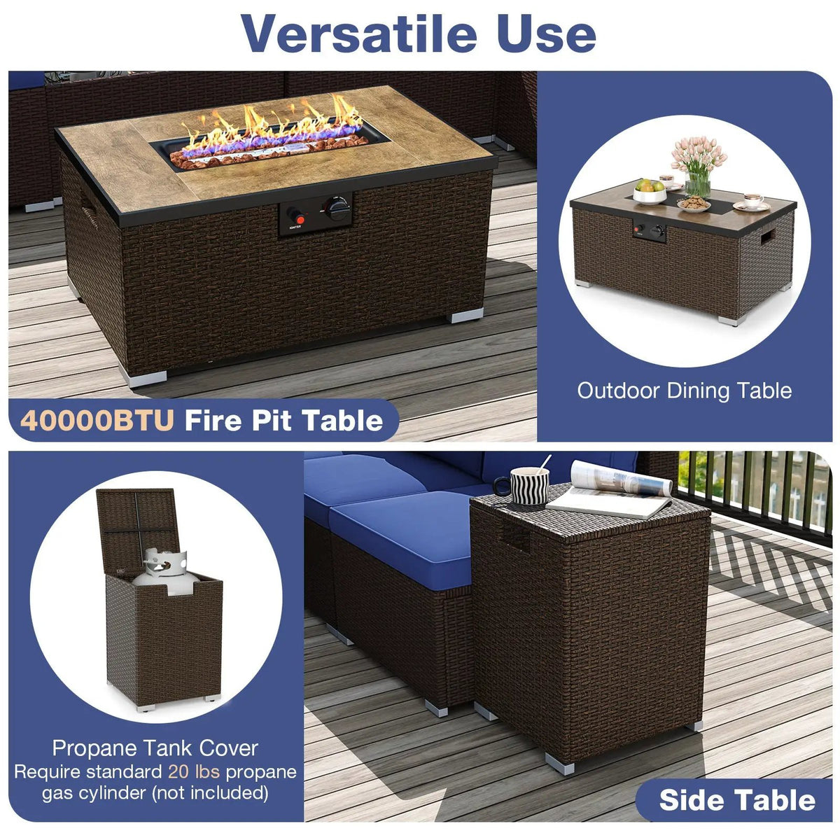 Outdoor PE Rattan Conversation Set with 32‚Äù Propane Fire Pit Table and Tank Holder, photo 19 of 21