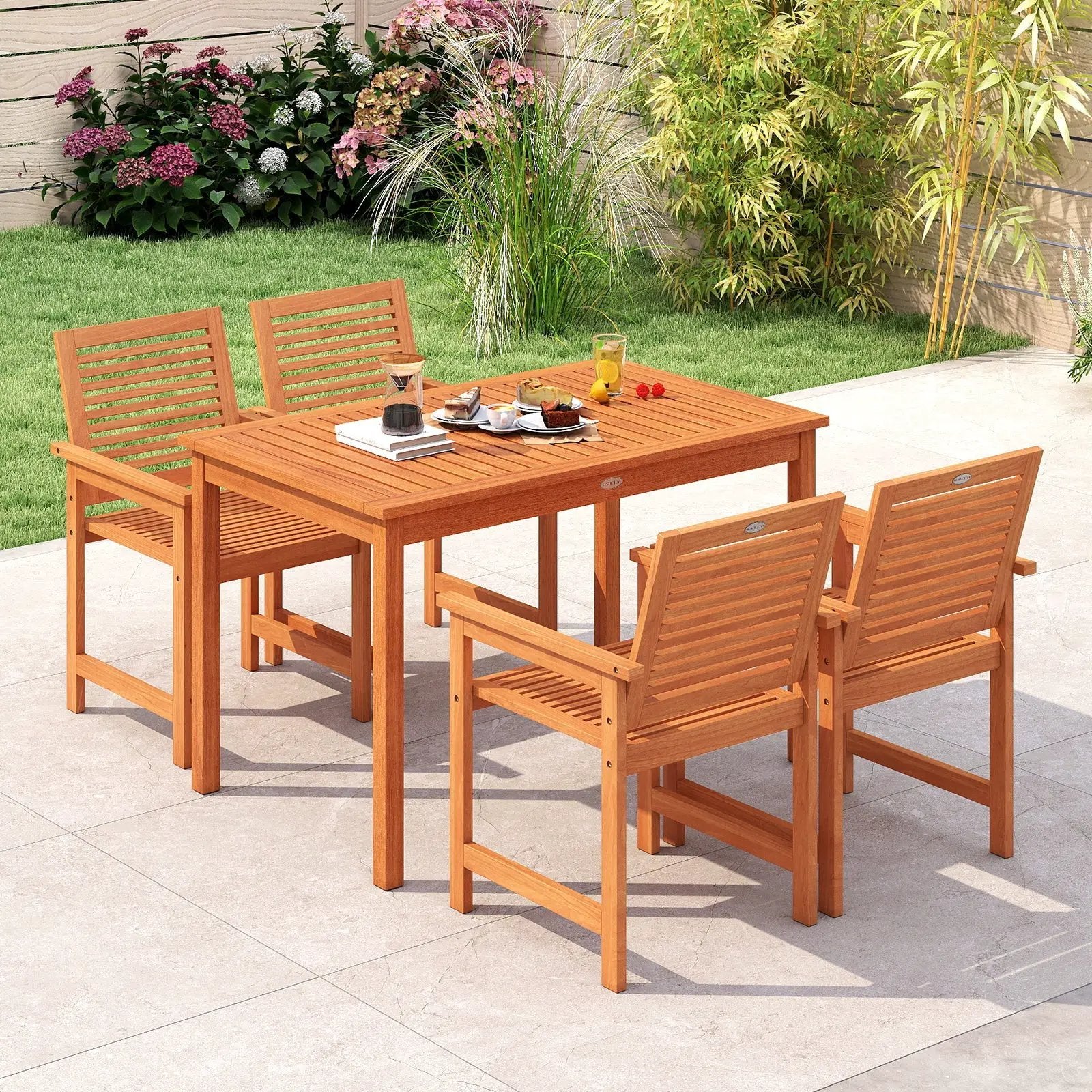 5 Pieces Patio Wood Dining Set Outdoor Rectangular Table and Chairs by DirectDeals