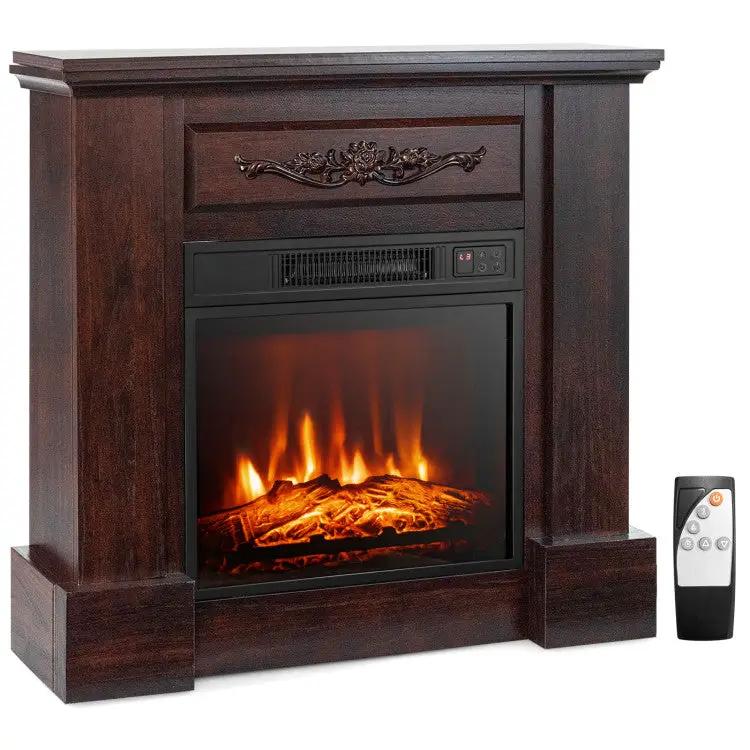 Acacia Wood Mirror & Electric Fireplace TV Stand Set - Rustic Vintage Home Heating Bundle by DirectDeals