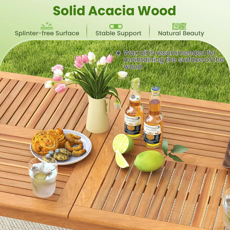 9-Pieces Patio Dining Table Set Wood Rectangular Dining Table with 8 Chairs and Slatted Tabletop by DirectDeals