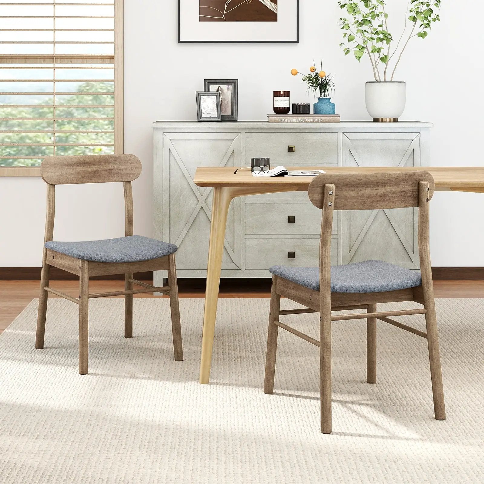 Fabric Upholstered Kitchen Armless Dining Chairs with Rubber Wood Frame Set of 2-Oak by DirectDeals