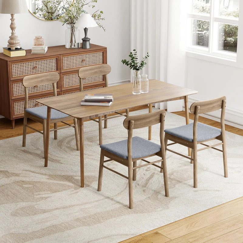 Fabric Upholstered Kitchen Armless Dining Chairs with Rubber Wood Frame Set of 4-Oak by DirectDeals