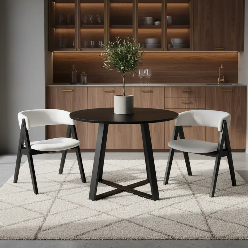 3-Piece Mid-Century Dining Set with 36‚Äù Round Pedestal Table and 2 Sherpa Upholstered Chairs by DirectDeals