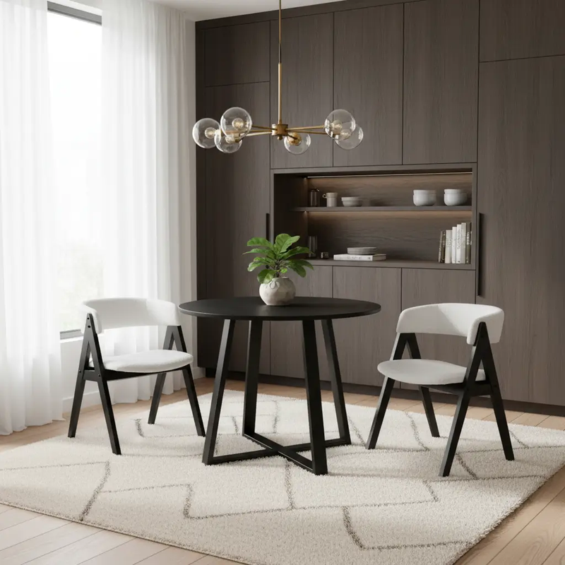 3-Piece Mid-Century Dining Set with 36‚Äù Round Pedestal Table and 2 Sherpa Upholstered Chairs by DirectDeals