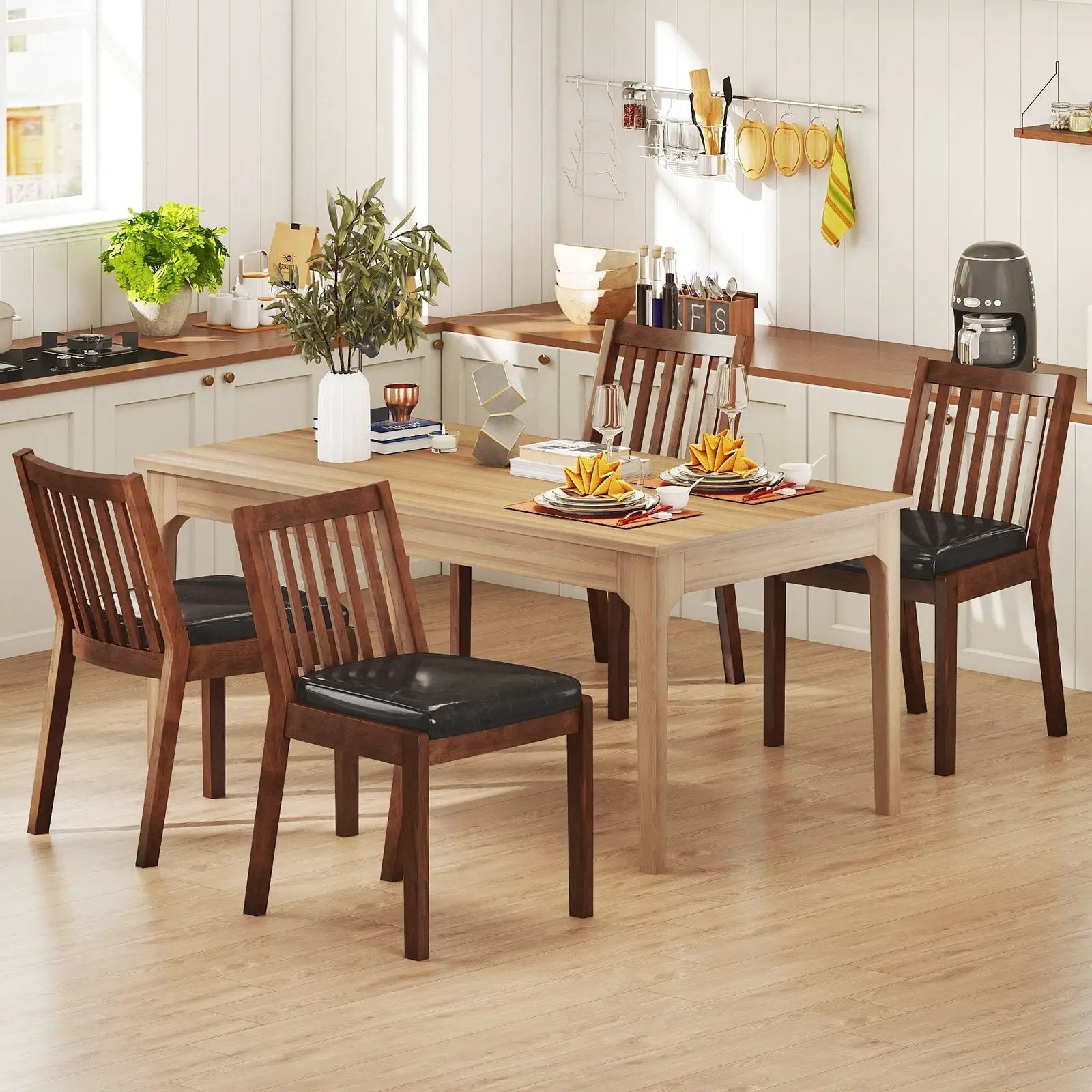 PU Leather Upholstered Dining Chair with Padded Seat Set of 4-Espresso by DirectDeals