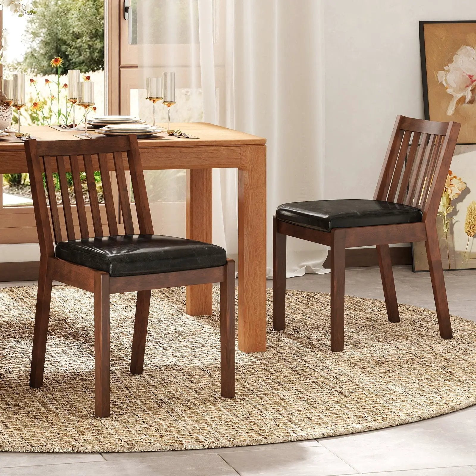 PU Leather Upholstered Dining Chair with Padded Seat Set of 4-Espresso by DirectDeals