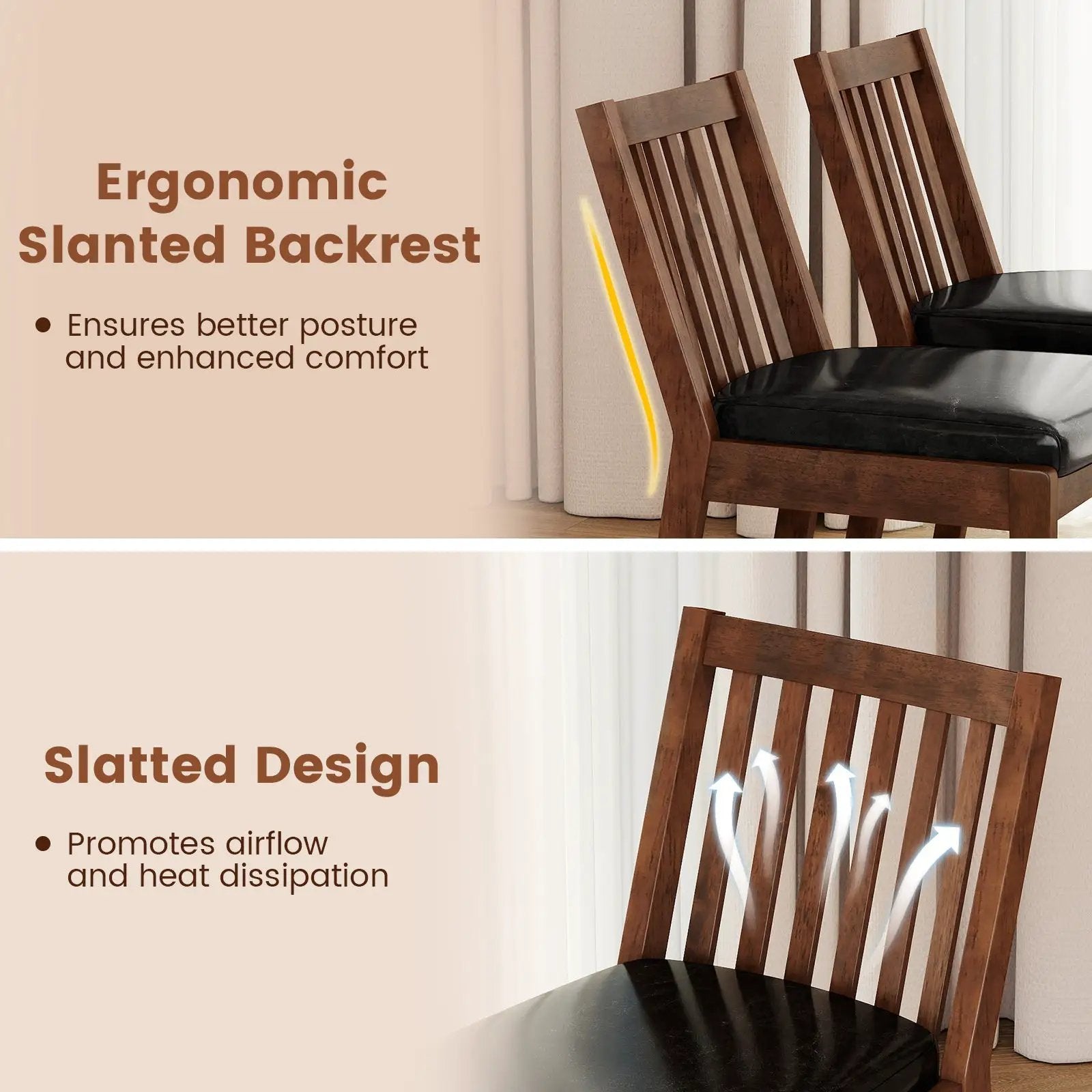PU Leather Upholstered Dining Chair with Padded Seat Set of 4-Espresso by DirectDeals