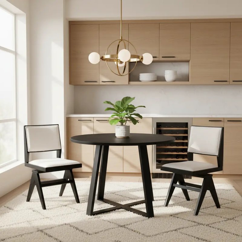 3-Piece Mid-Century Dining Set with 36‚Äù Round Pedestal Table and 2 Swivel Sherpa Upholstered Chairs by DirectDeals